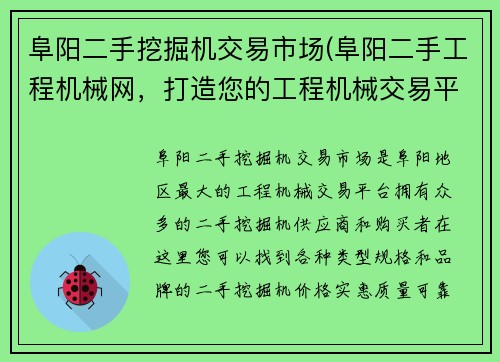 阜阳二手挖掘机交易市场(阜阳二手工程机械网，打造您的工程机械交易平台)